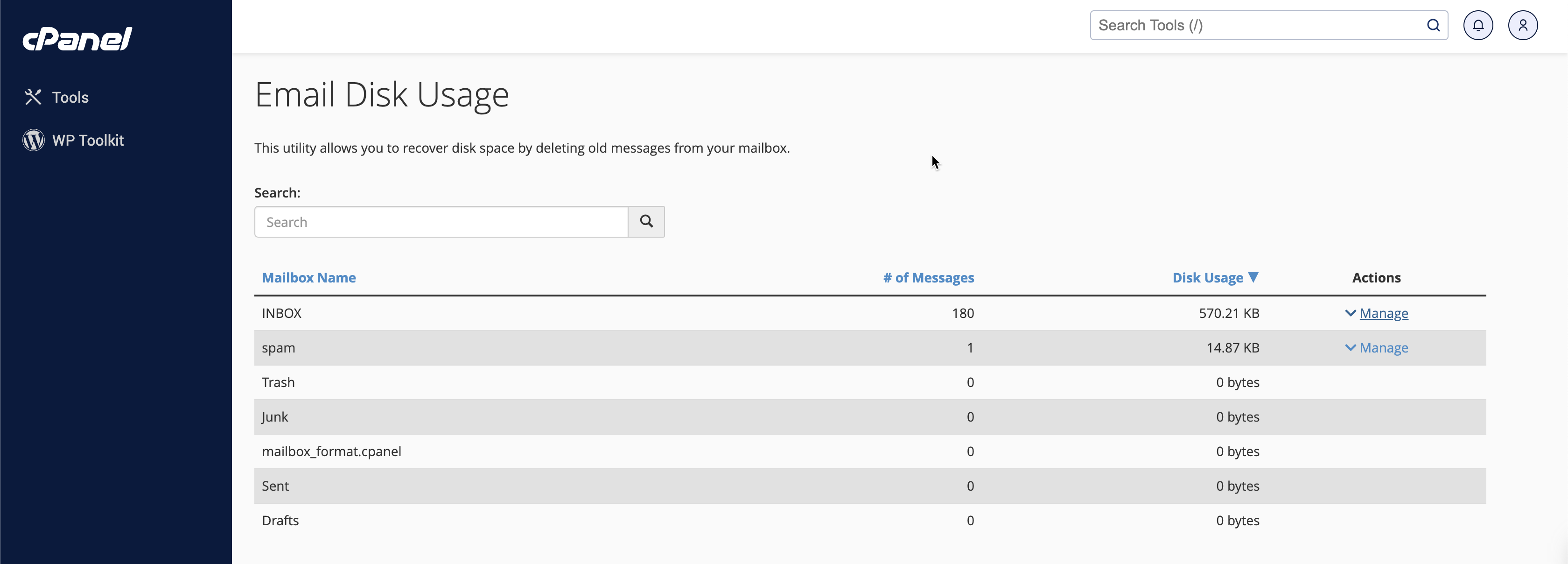 Figure 9: cPanel Email Disk Usage Screen