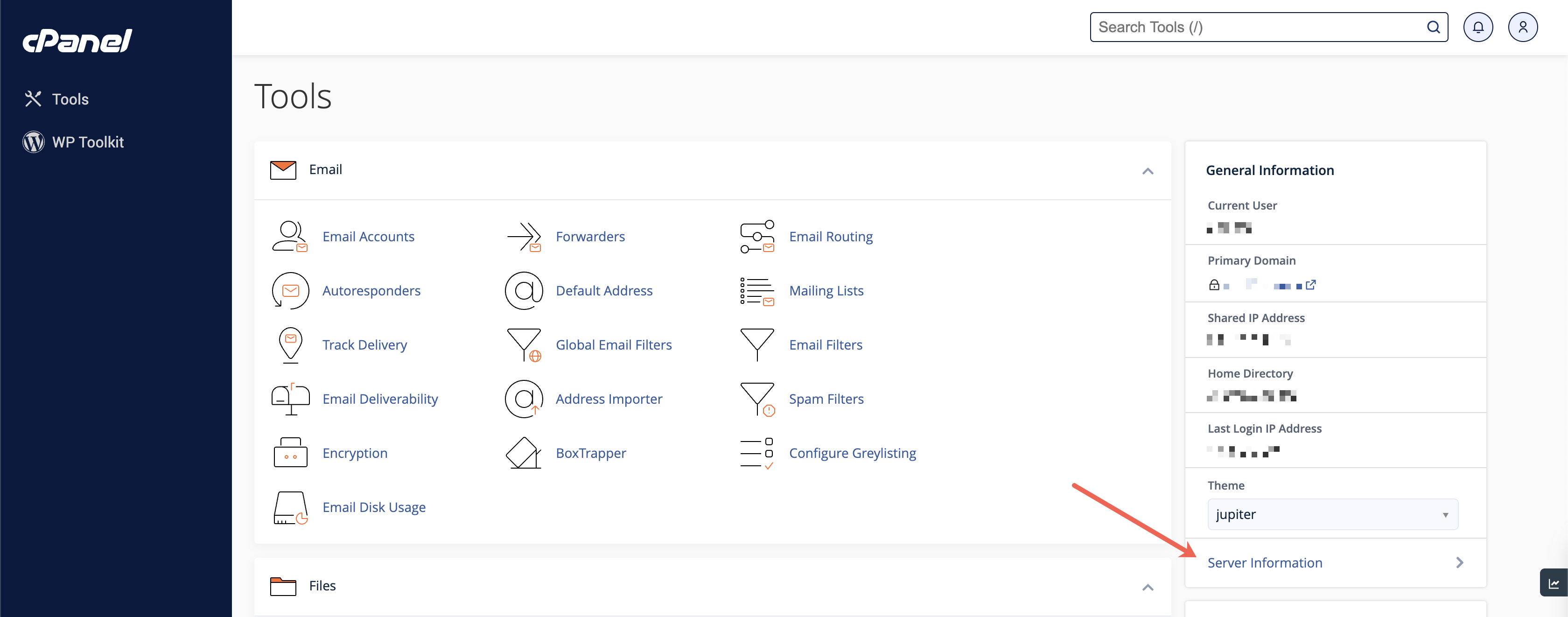 Figure 11: cPanel Dashboard Screen Server Information Section