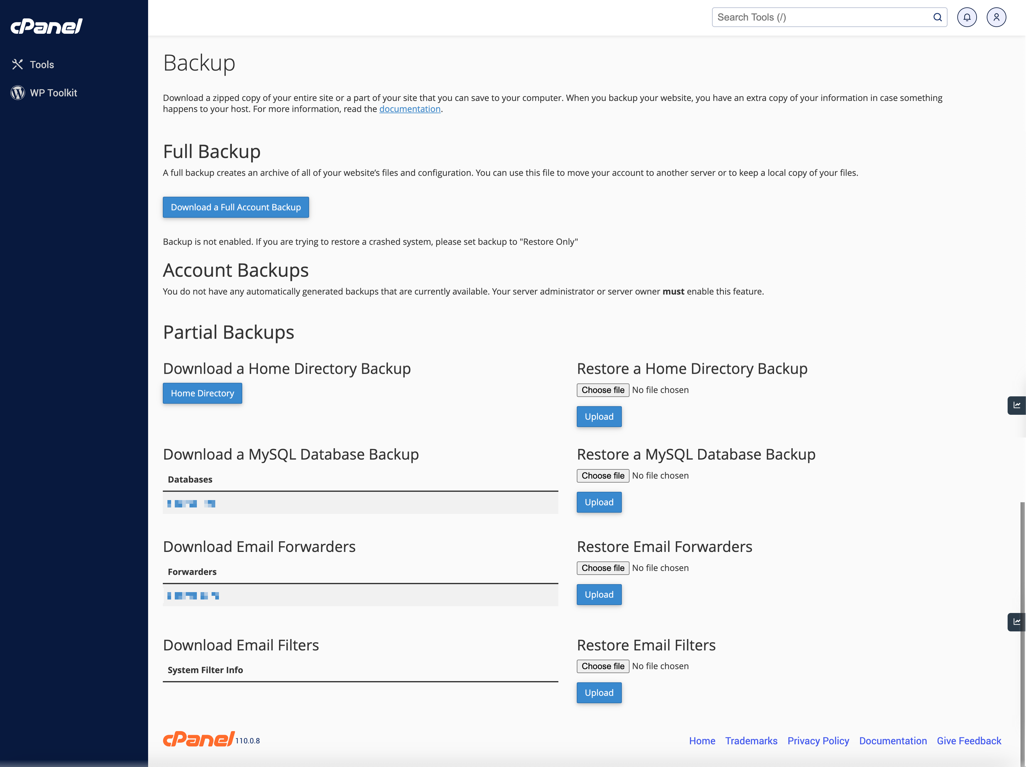 Figure 4: cPanel Backup Screen