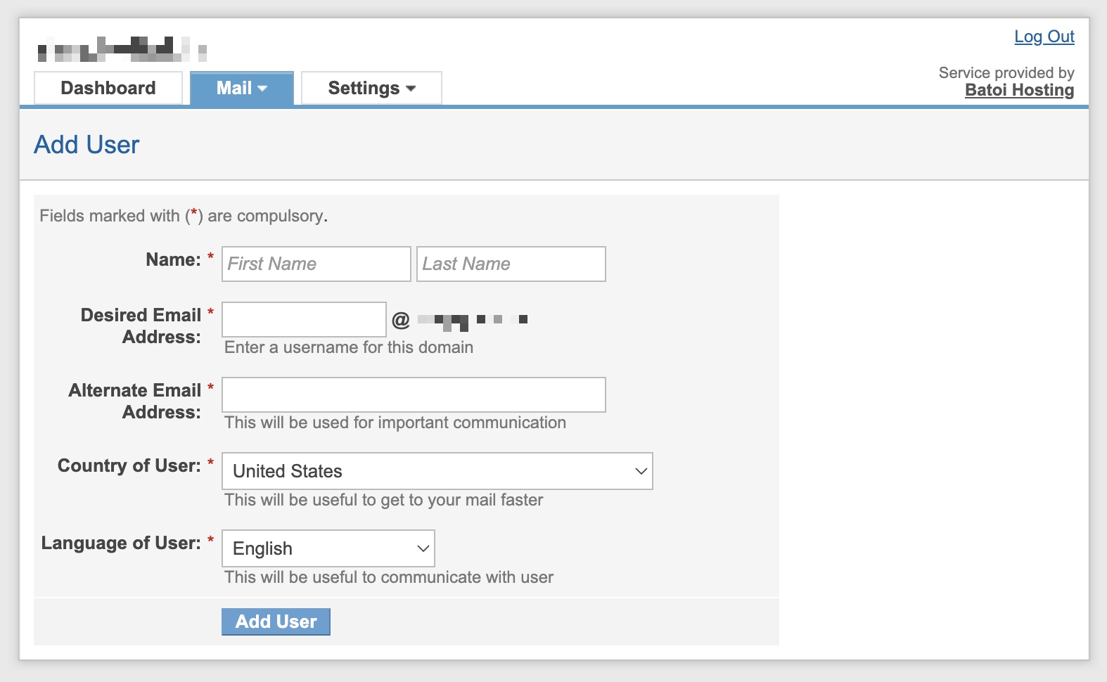 Figure 10: My HostMart Manage Business Email Add User Popup Screen