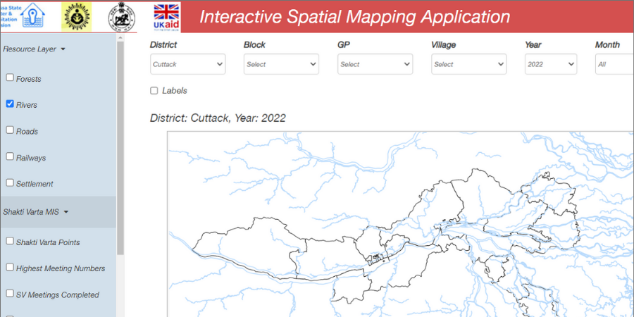 GIS analytics interface showing an interactive district map and filters.