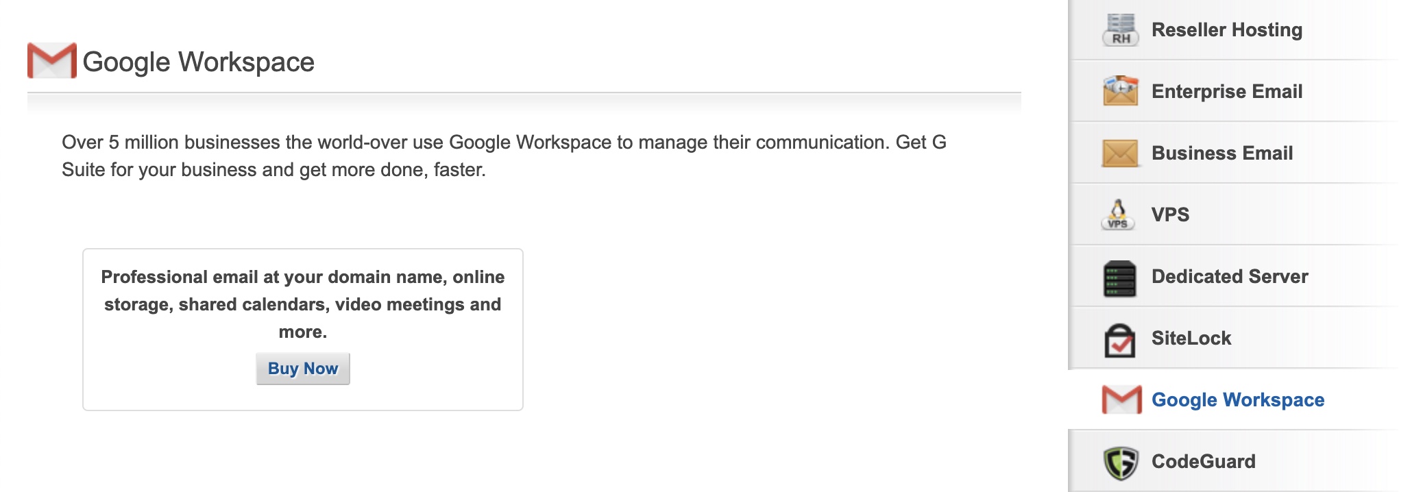 Figure 5: My Batoi Hosting Google Workspace Section under Individual Domain Page