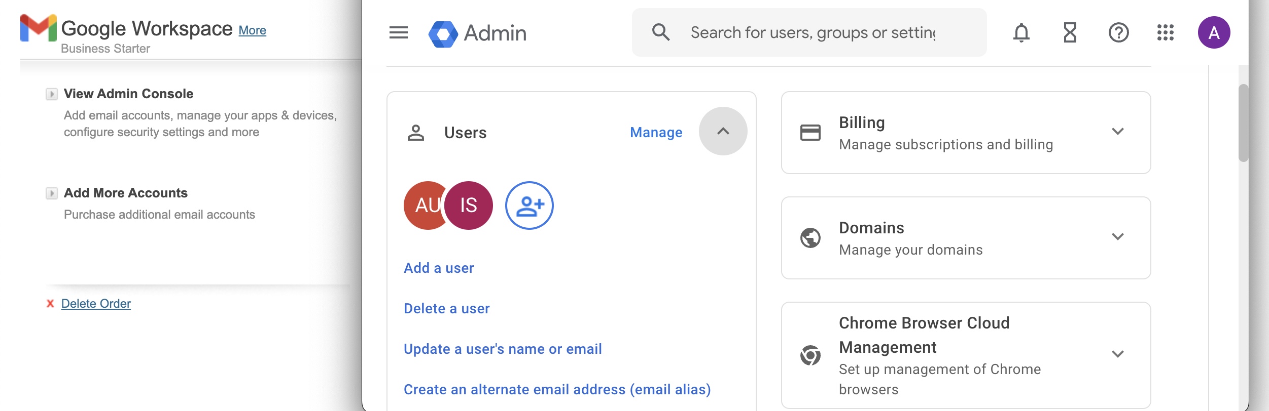 Figure 10: My Batoi Hosting Google Workspace View Admin Console Popup Screen