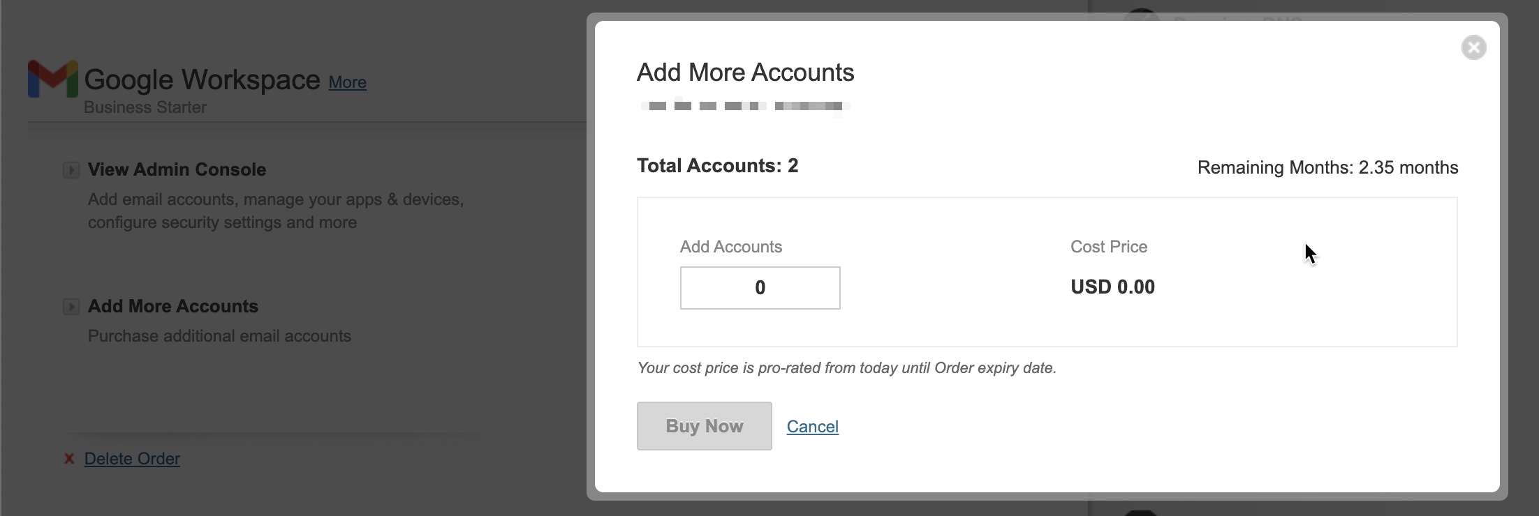 Figure 11: My Batoi Hosting Google Workspace Add Account Popup Screen