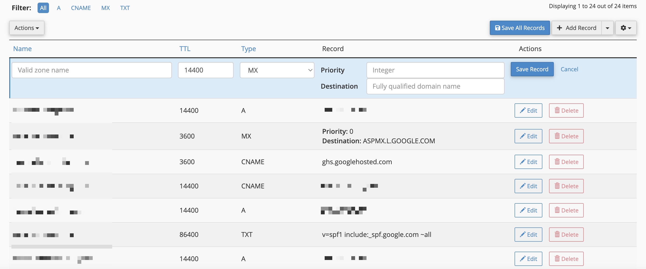 Figure 9: cPanel DNS Zone Editor MX Record Add Screen