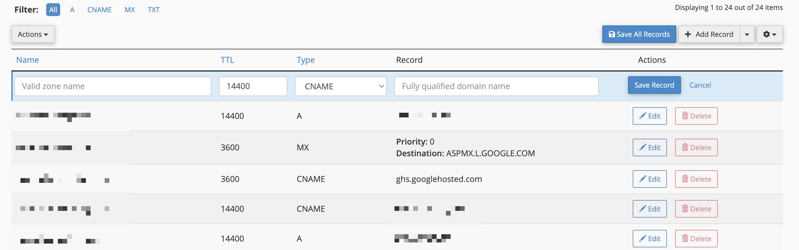 Figure 13: cPanel DNS Zone Editor MX Record Add Screen