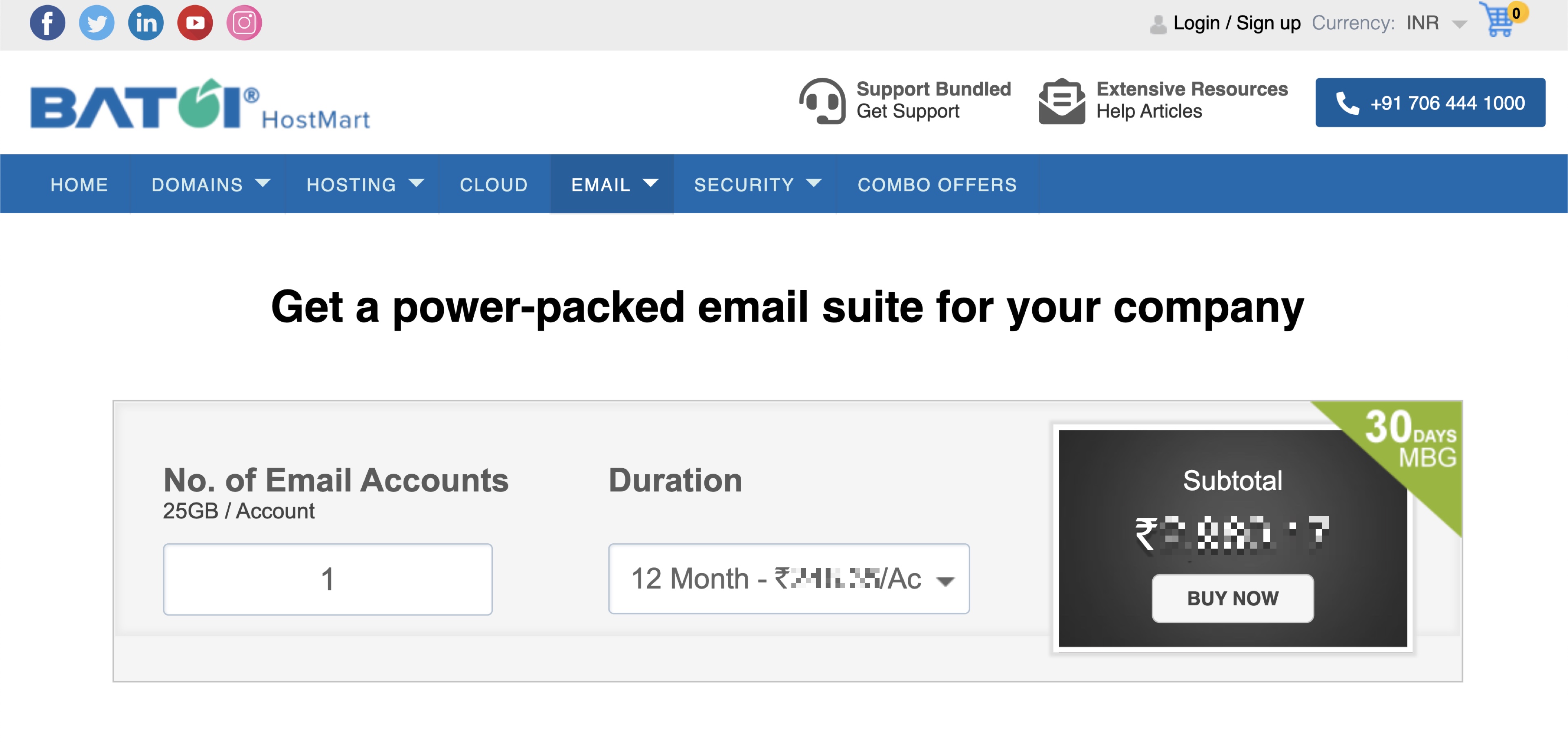 Figure 6: My HostMart Enterprise Email Purchase Screen