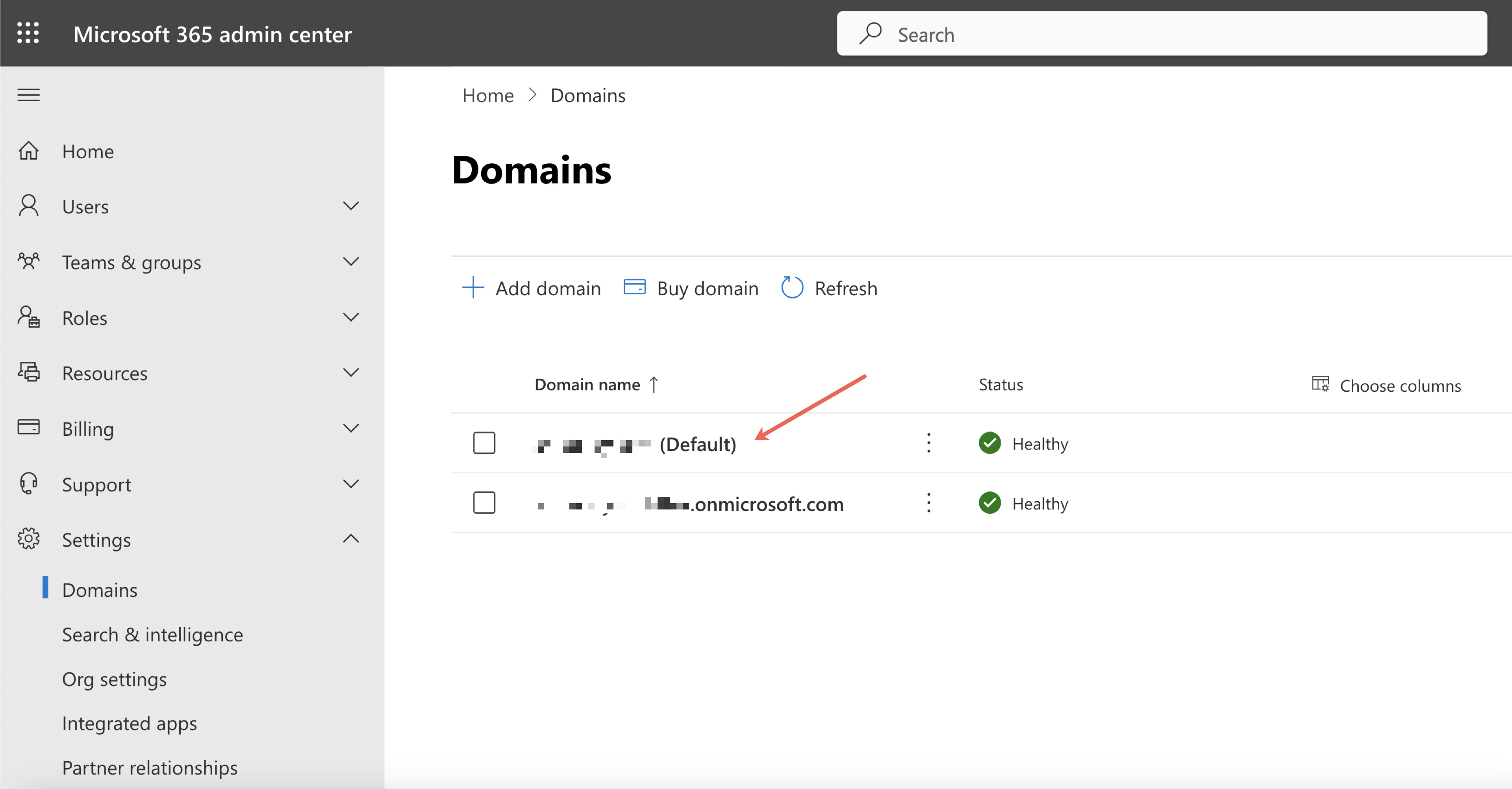 Figure 14: Microsoft Admin Console Domain List Screen” style=