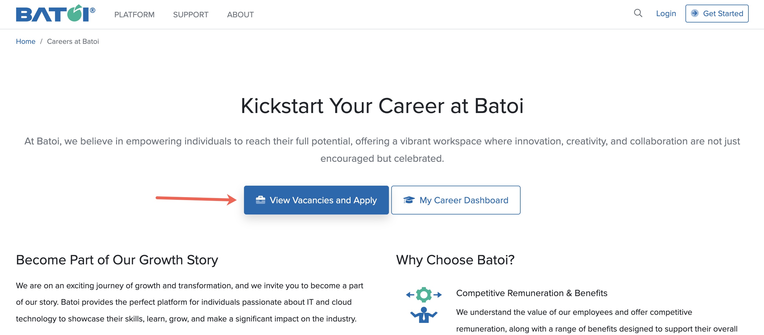 Figure 1: Batoi Website Career Page