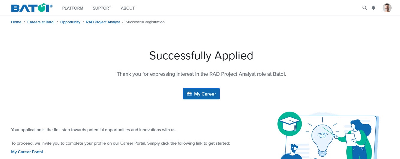 Figure 21: Opportunity Applied Succesful Screen