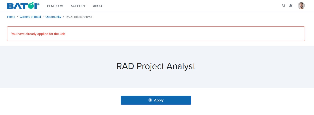 Figure 22: Opportunity Already Applied Message Screen