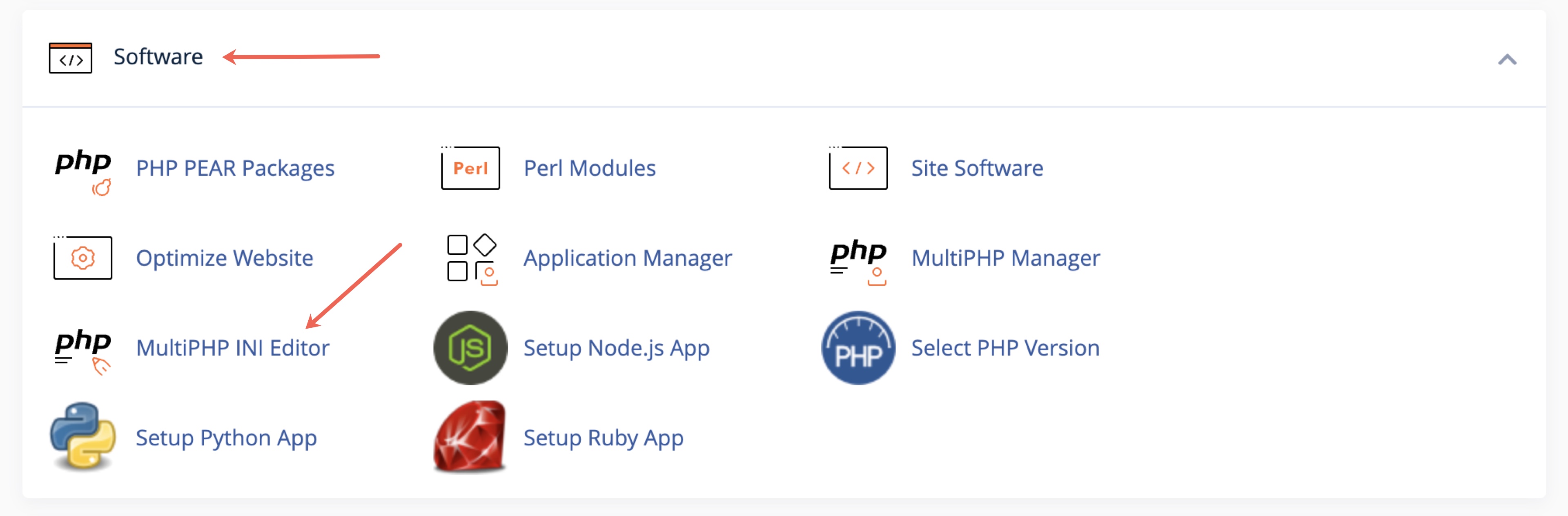 Figure 8: cPanel Dashboard Software Section