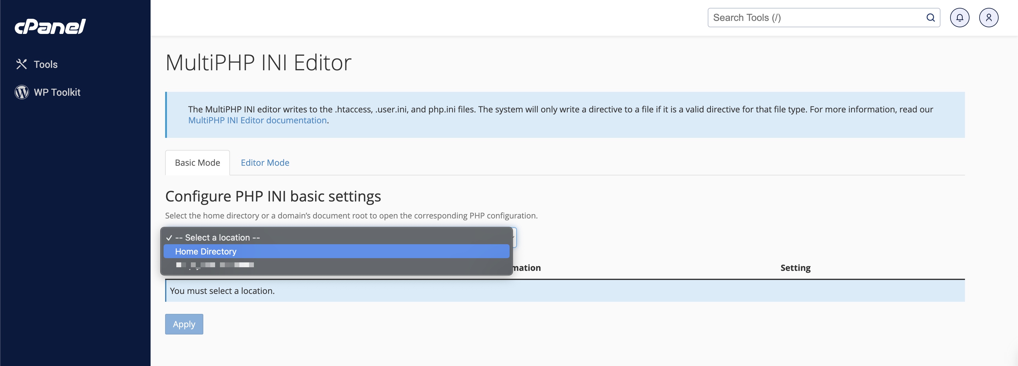 Figure 9: cPanel MultiPHP INI Editor Dashboard Screen