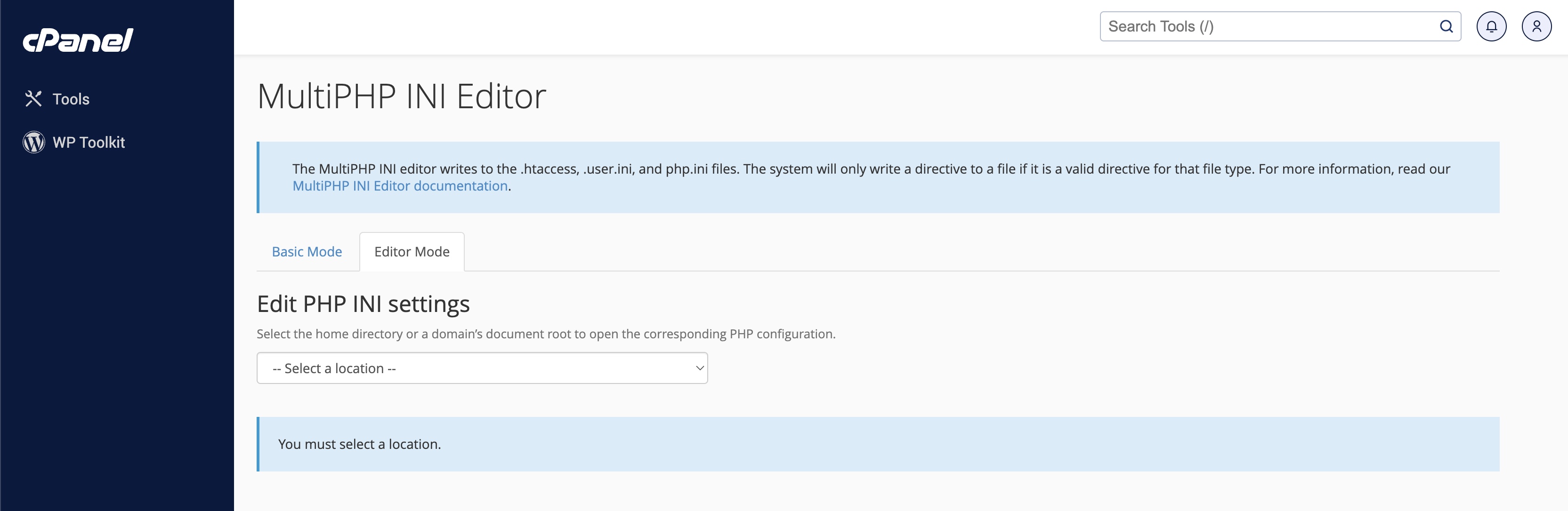 Figure 11: cPanel MultiPHP INI Editor Mode Screen