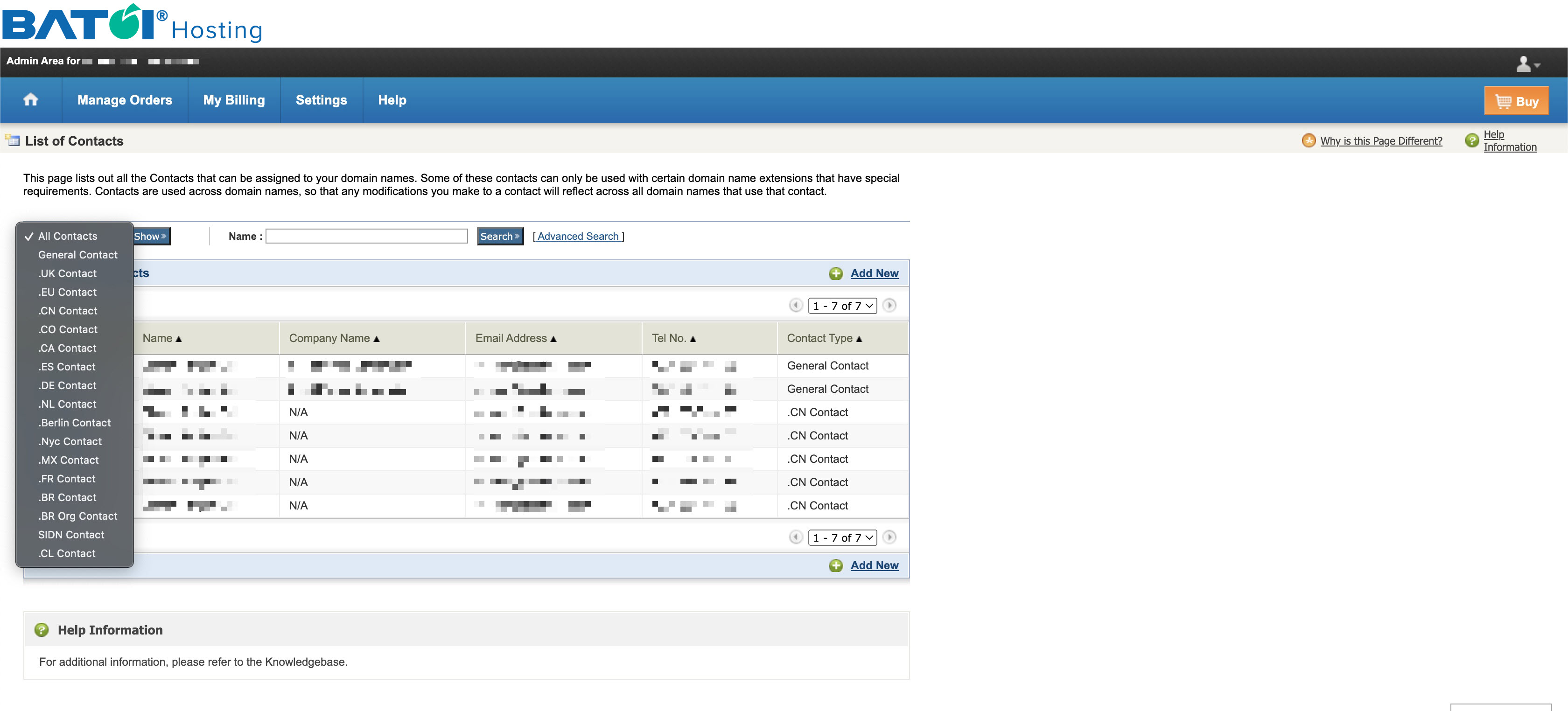 Figure 4: My Batoi Hosting Contact Management Filter Option in List Page