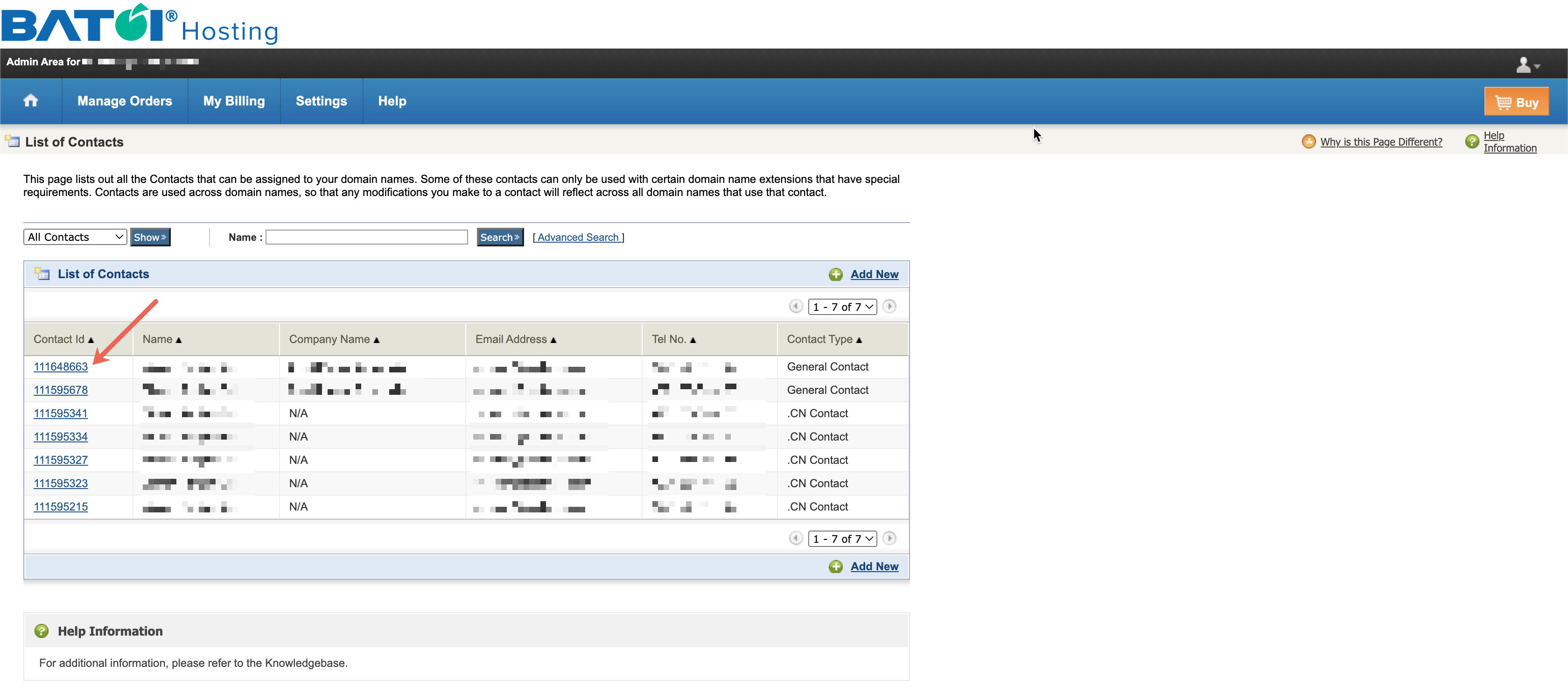 Figure 6: My Batoi Hosting Contact List Page