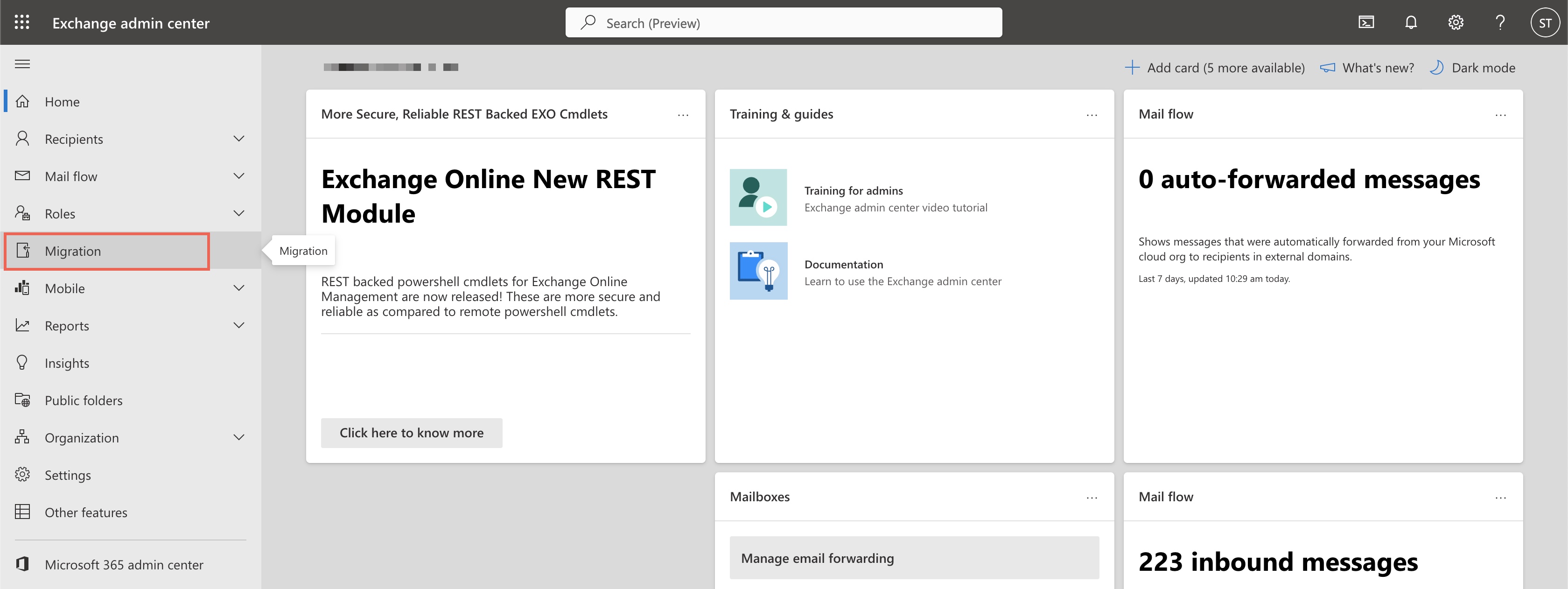 Figure 3: Microsoft Office 365 Exchange List Page