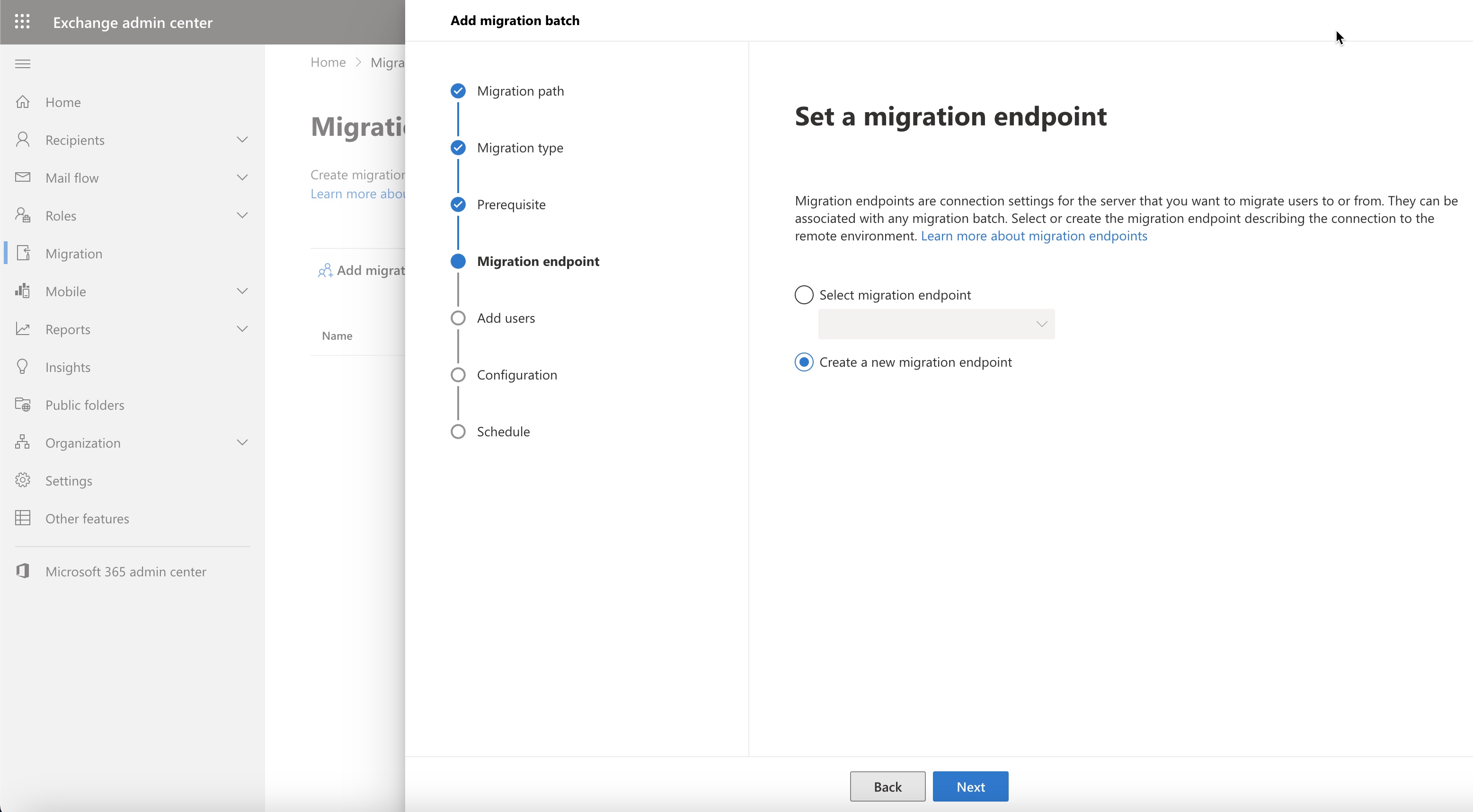 Figure 8: Microsoft Office 365 Select Migration Set Endpoint Popup Screen