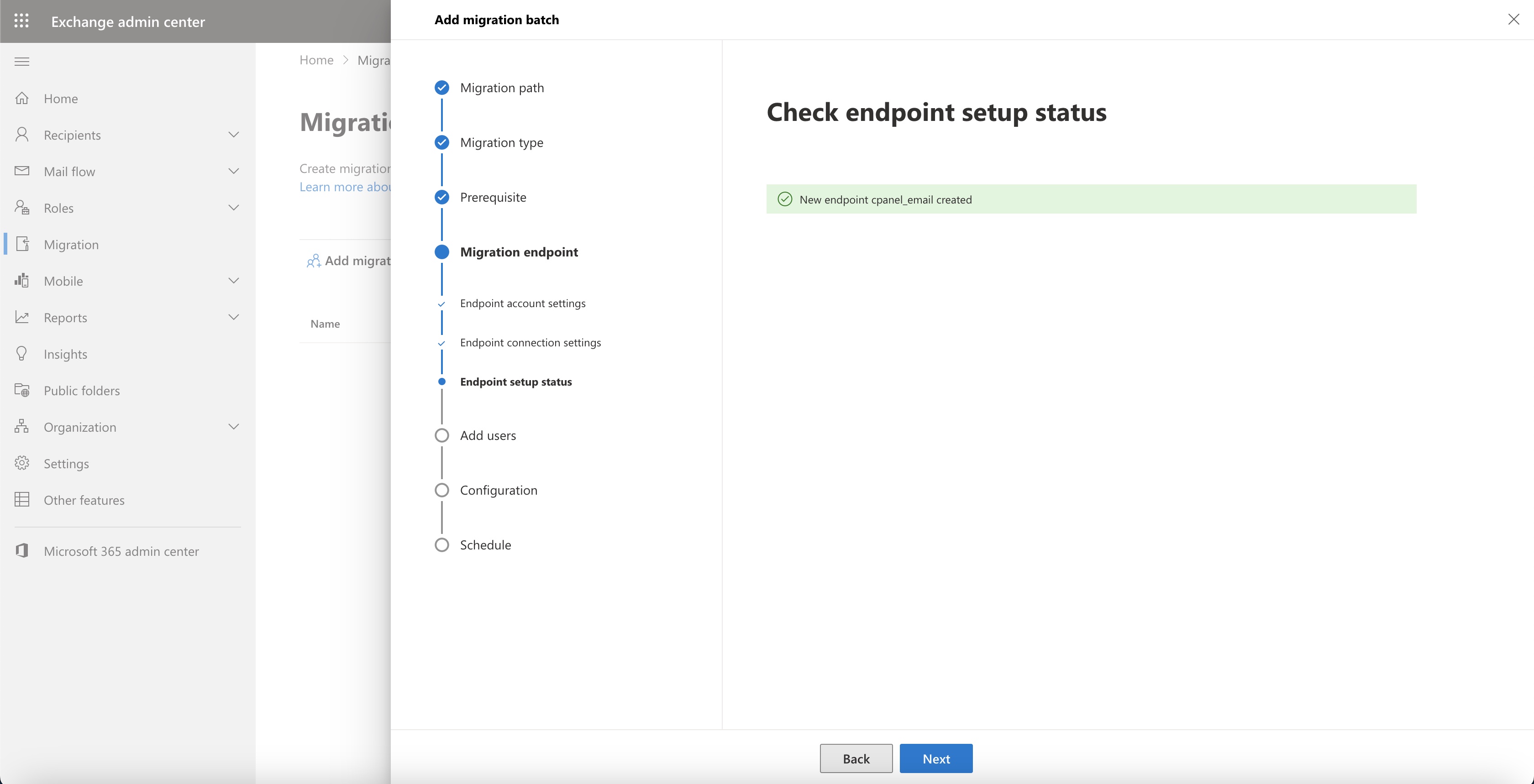 Figure 11: Microsoft Office 365 Select Migration IMPS Configuration Verification Screen