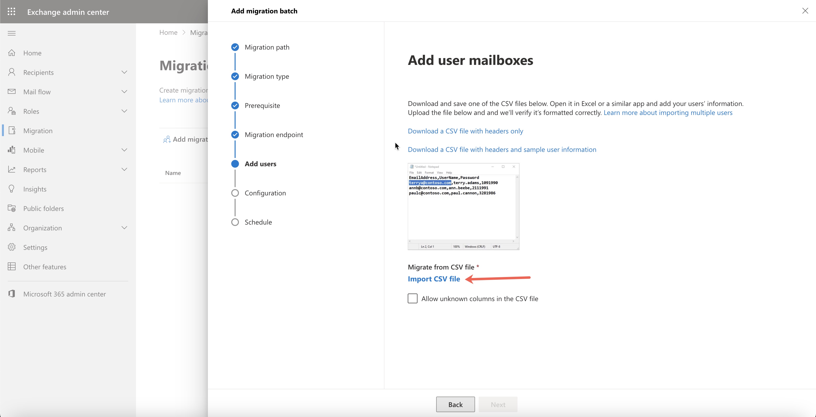 Figure 12: Microsoft Office 365 Select Migration Mapping Users Screen