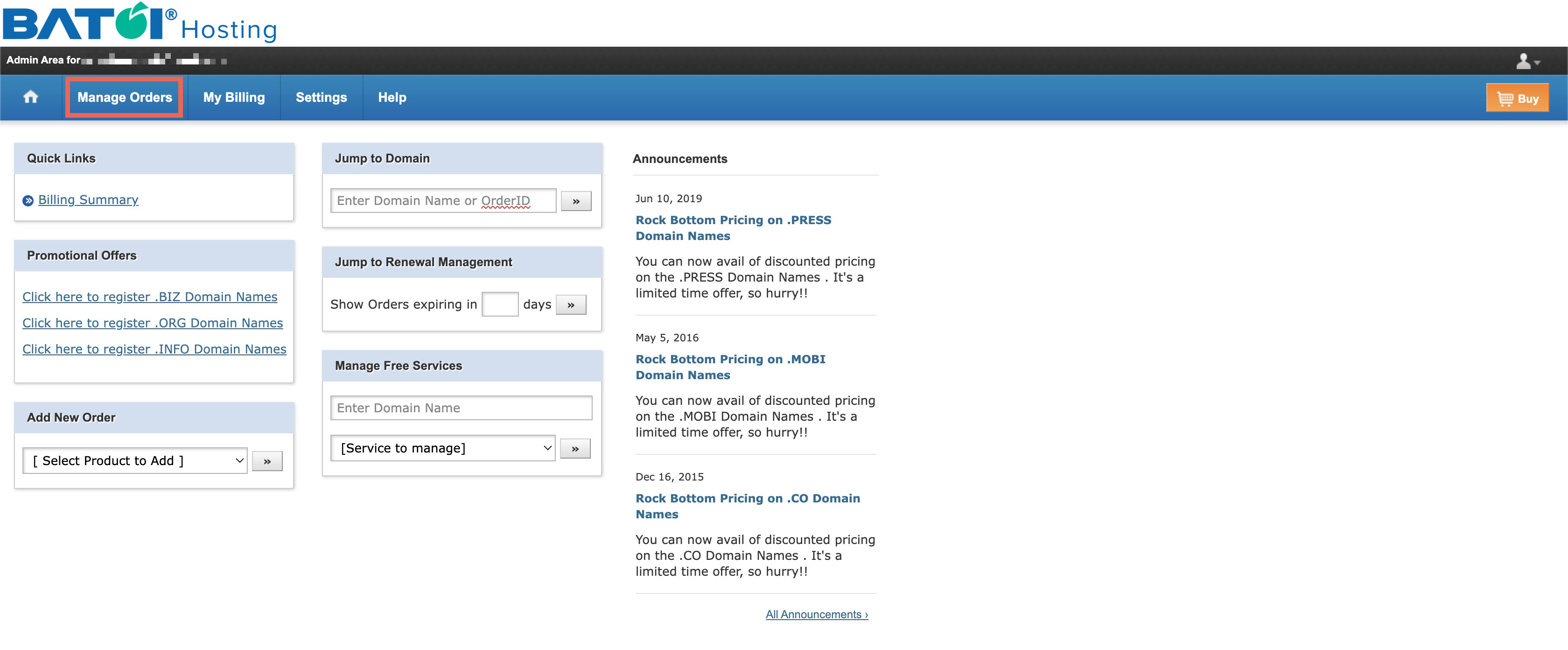 Figure 2: My HostMart Dashboard Screen