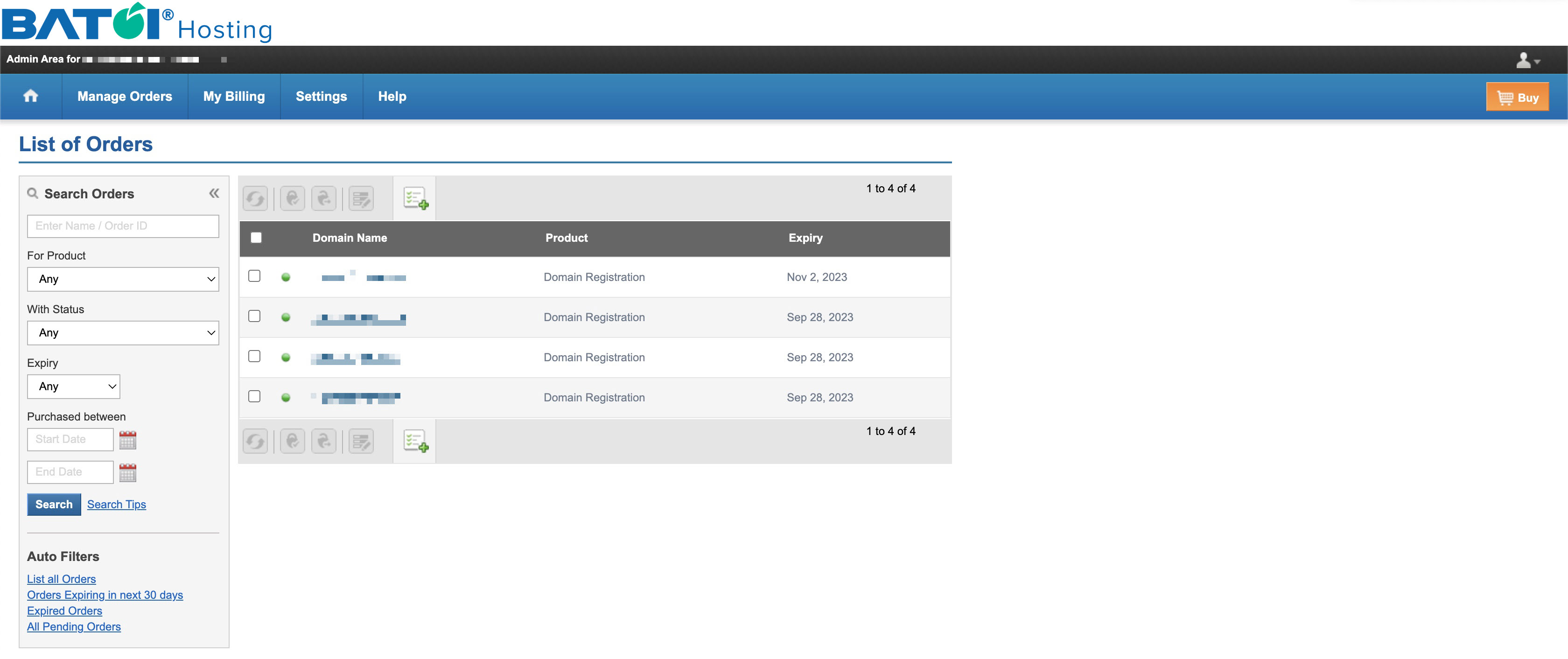 Figure 3: My HostMart Manage Orders List Screen