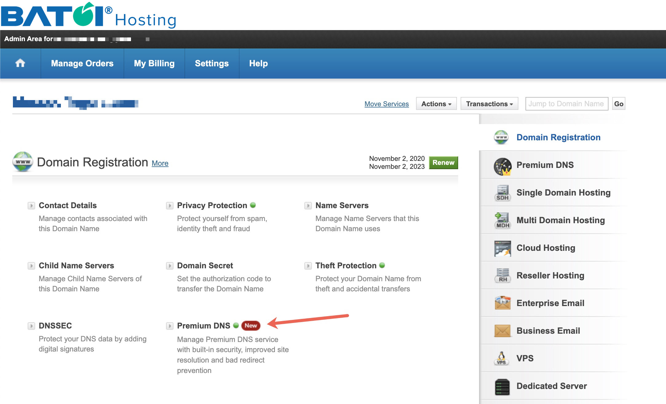 Figure 5: My HostMart Individual Domain Detail Screen