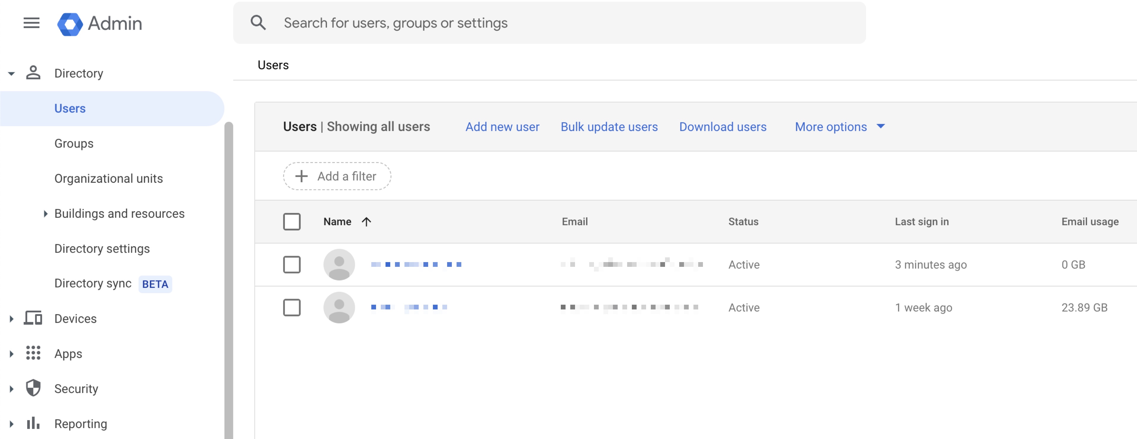Figure 2:  Google Admin Console User List Page Screen” style=