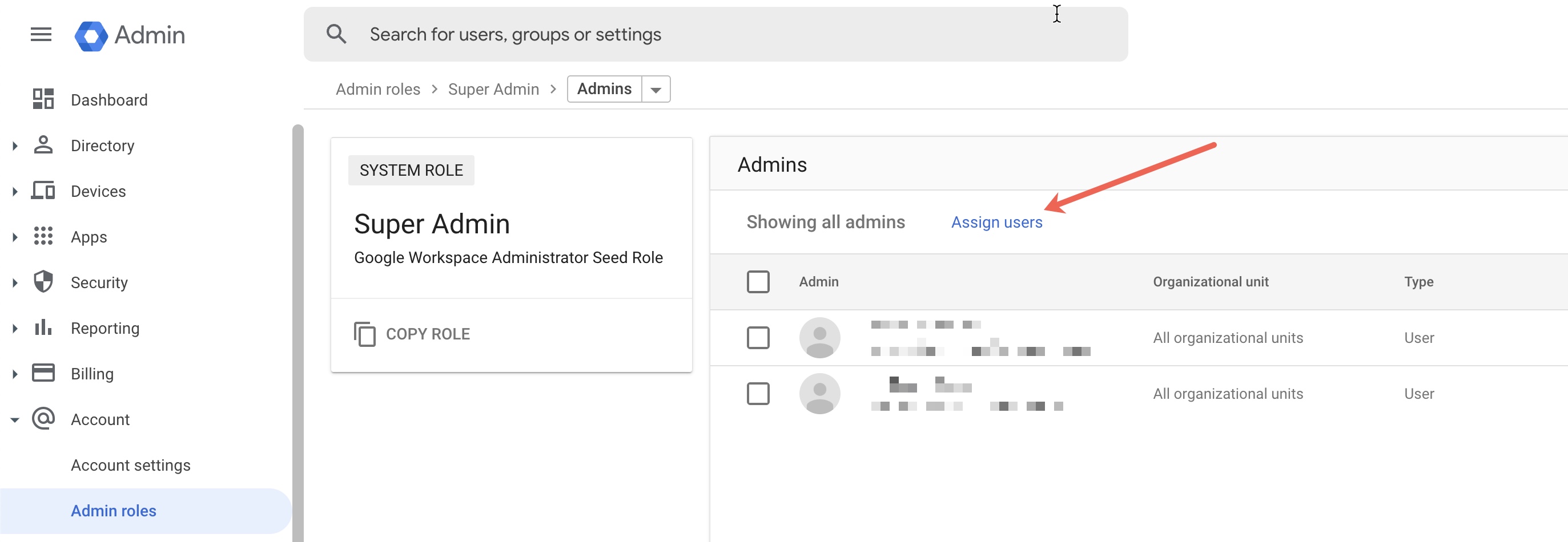 Figure 6: Google Admin Console Super Admin User List Screen” style=