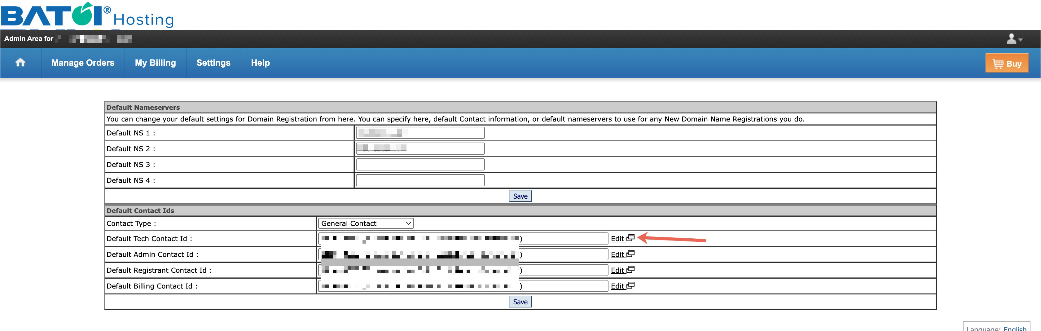 Figure 9: My Batoi Hosting Default Contact Information Page