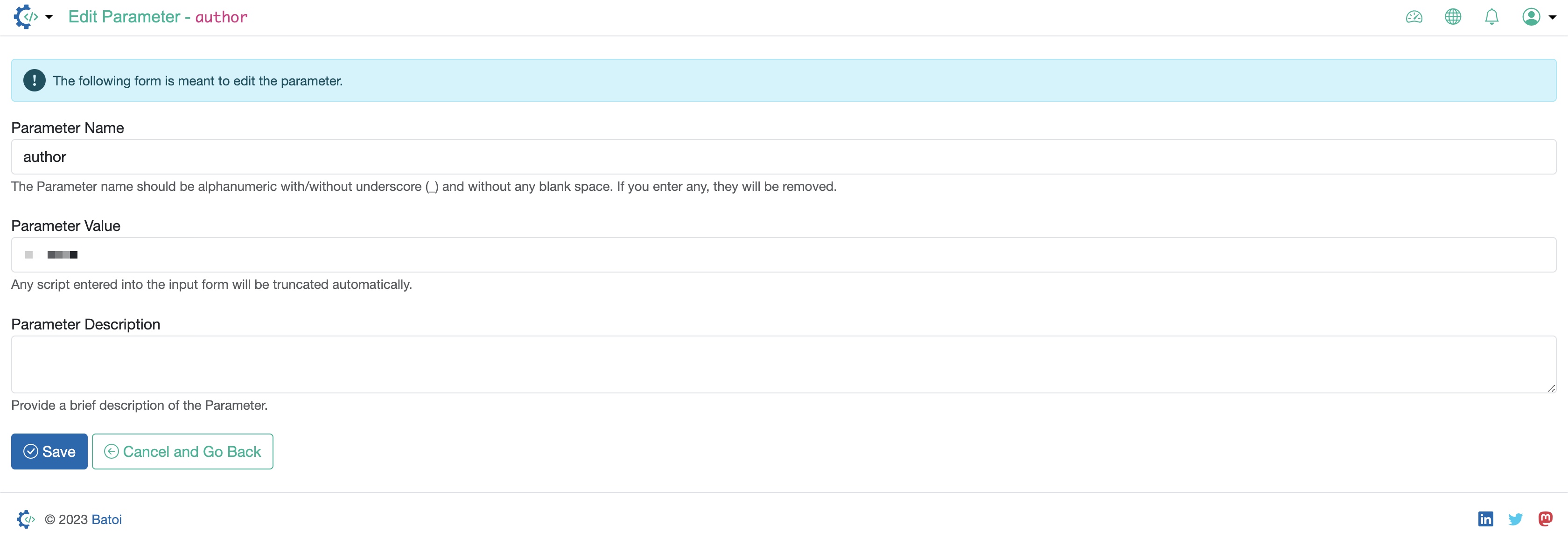 Figure 1: Admin Portal System Parameters List Page