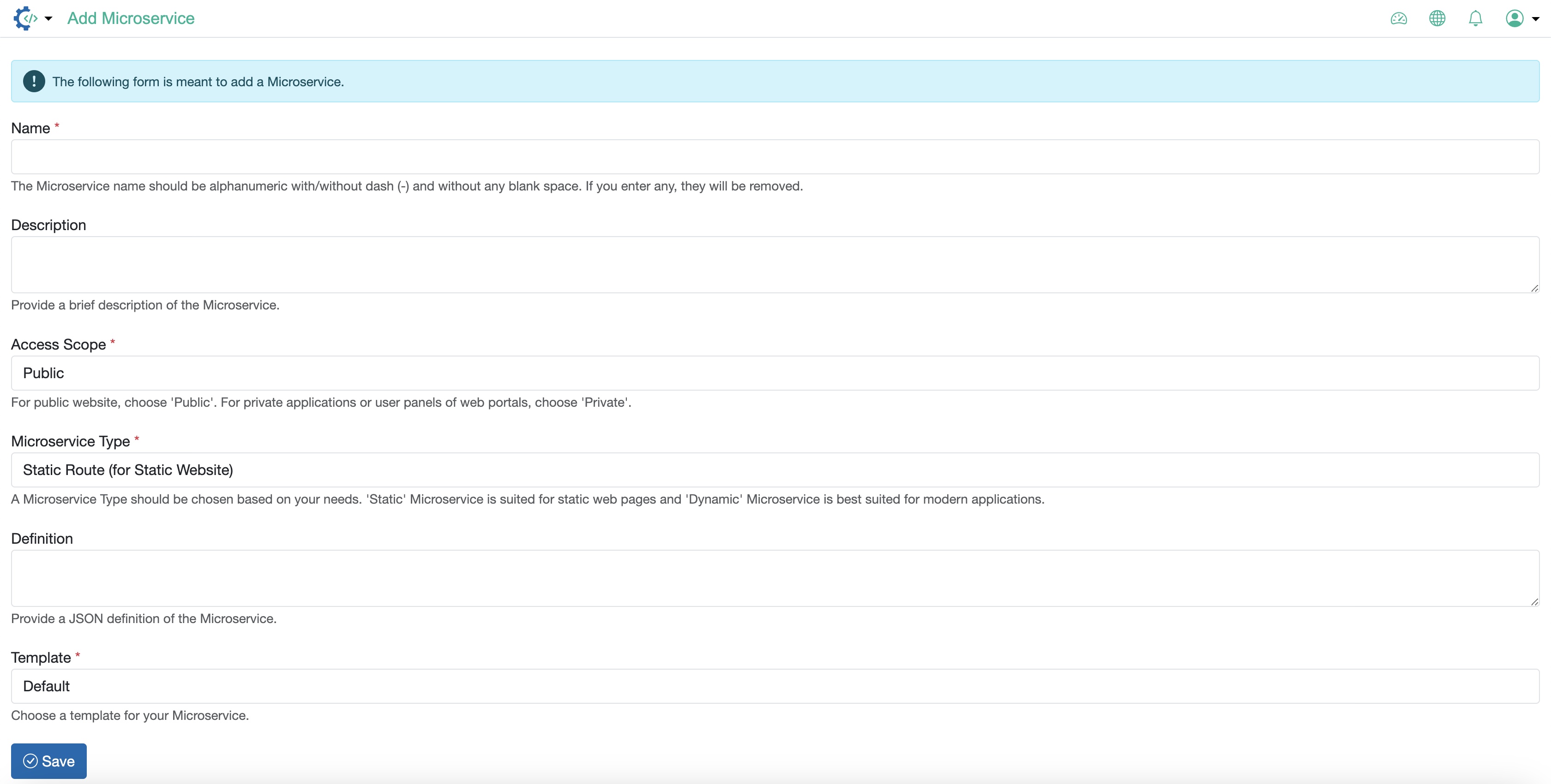 Figure 1:  RAD Admin Portal Microservice Dashboard Screen