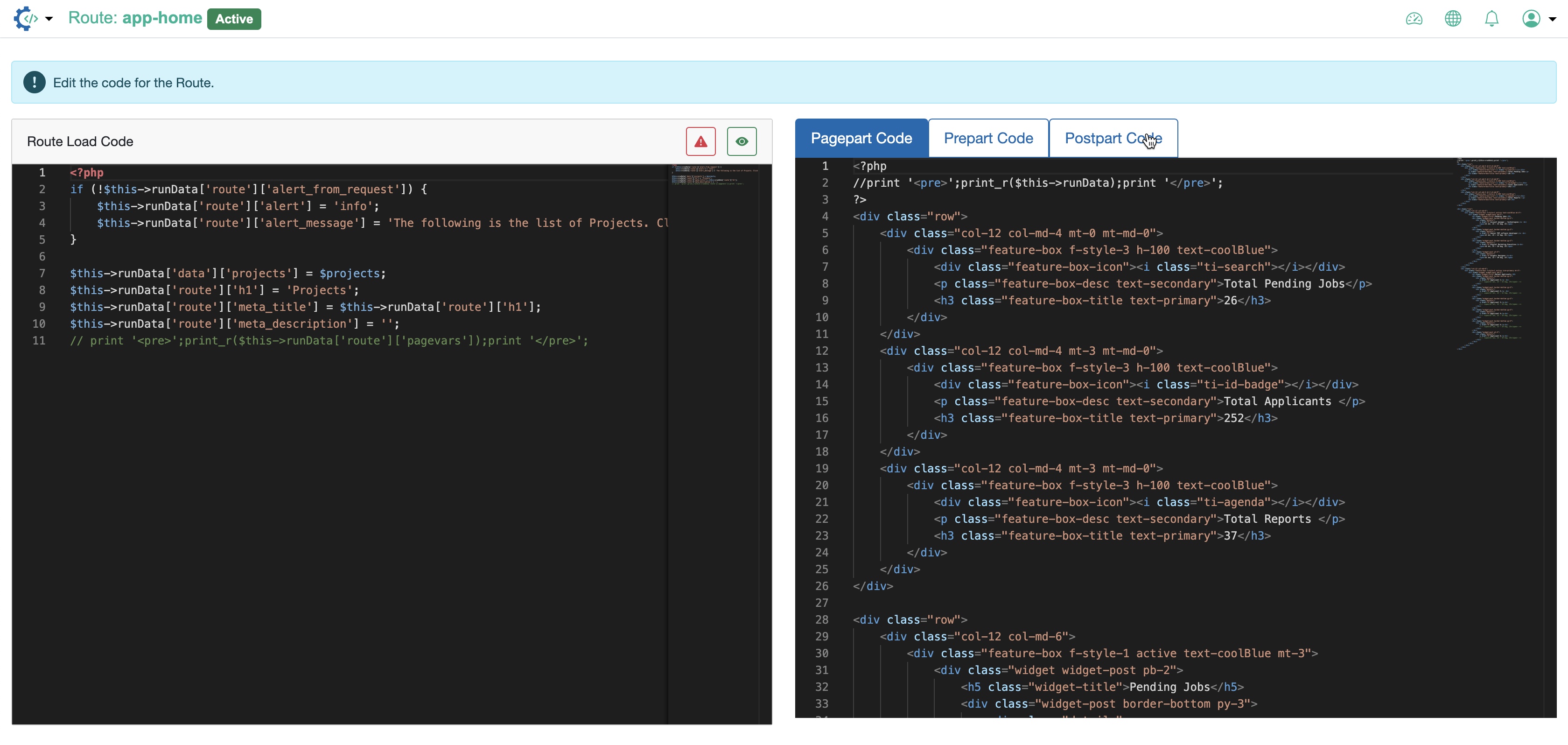 Figure 1: RAD Admin Portal Microservice Edit Route Code Screen