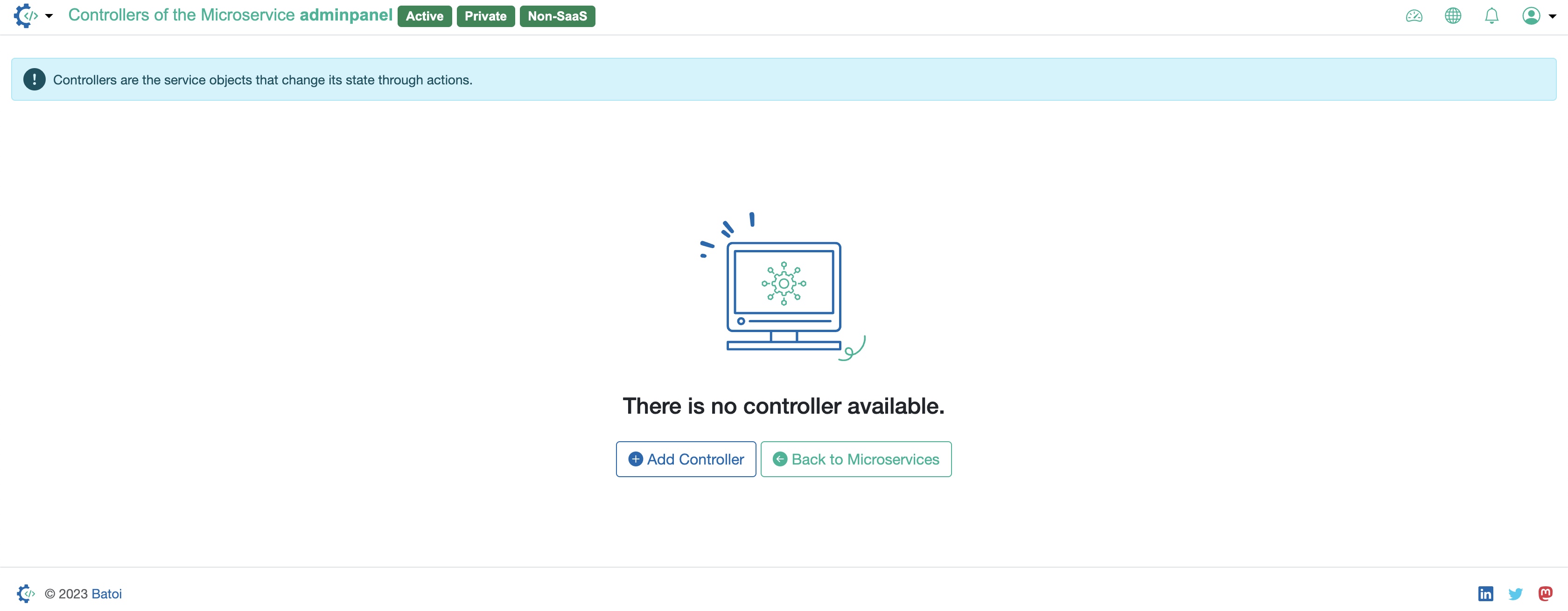 Figure 2: RAD Admin Portal Individual Microservice Controller List Screen