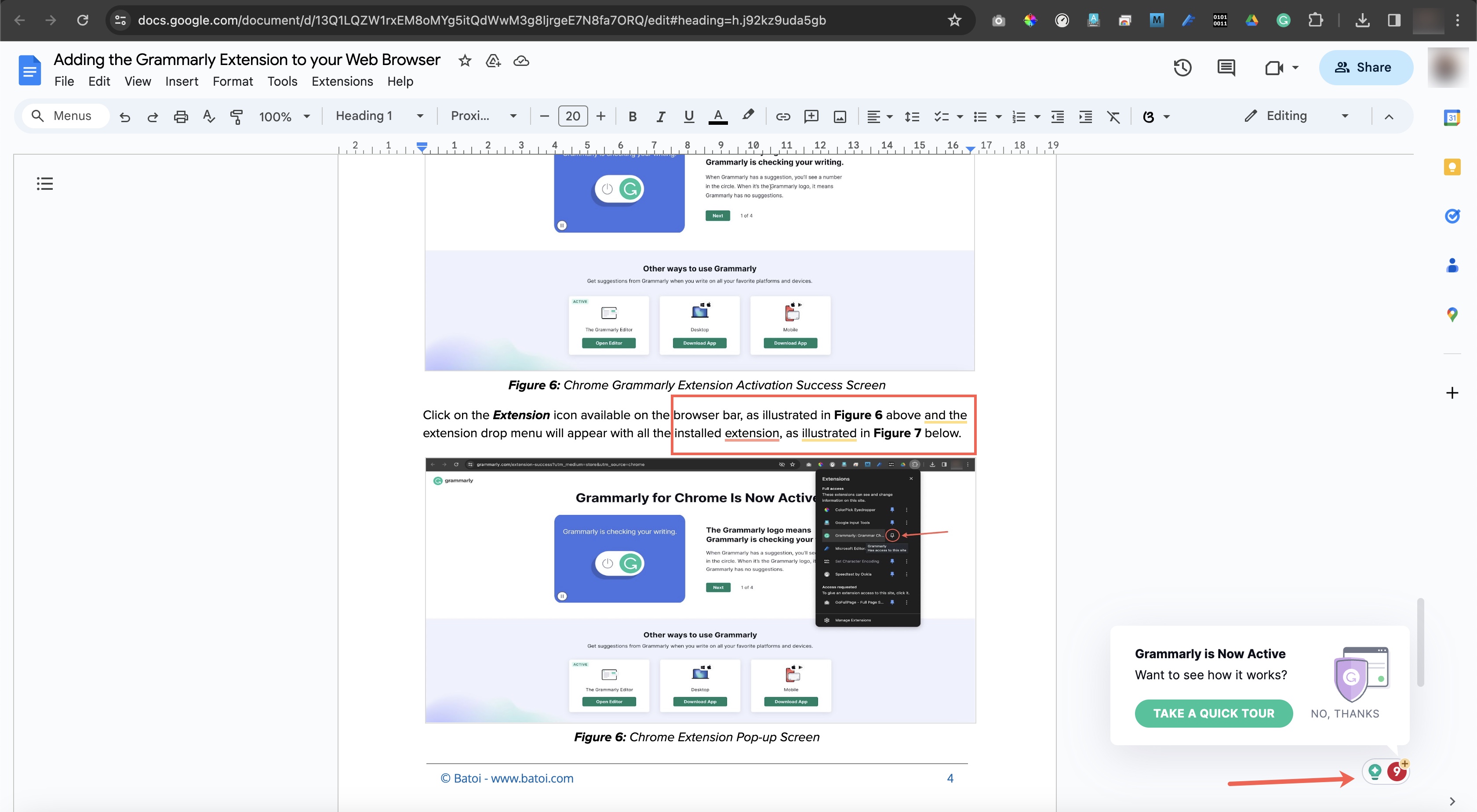 Figure 9: Running Grammarly Extension Screen