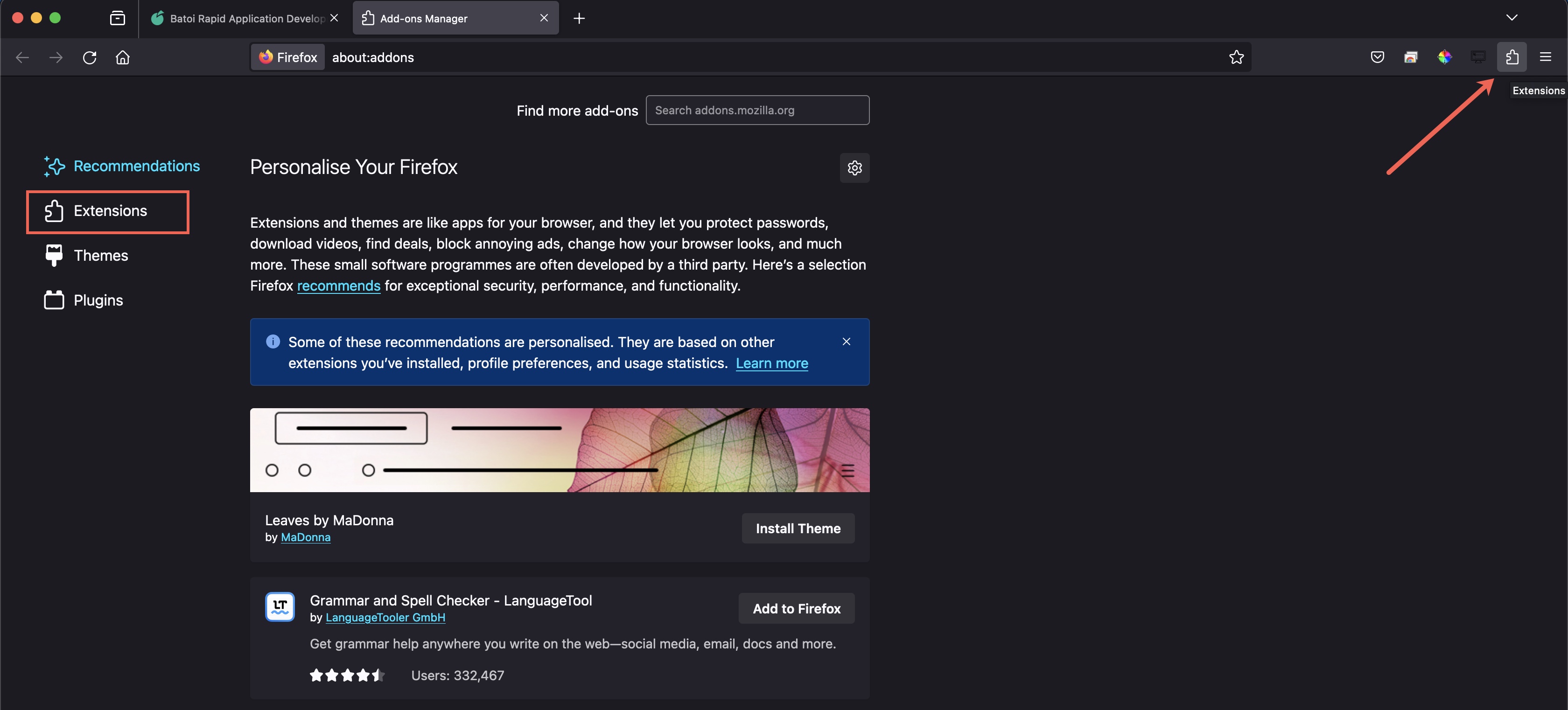 Figure 1: Firefox Extension Dashboard Screen