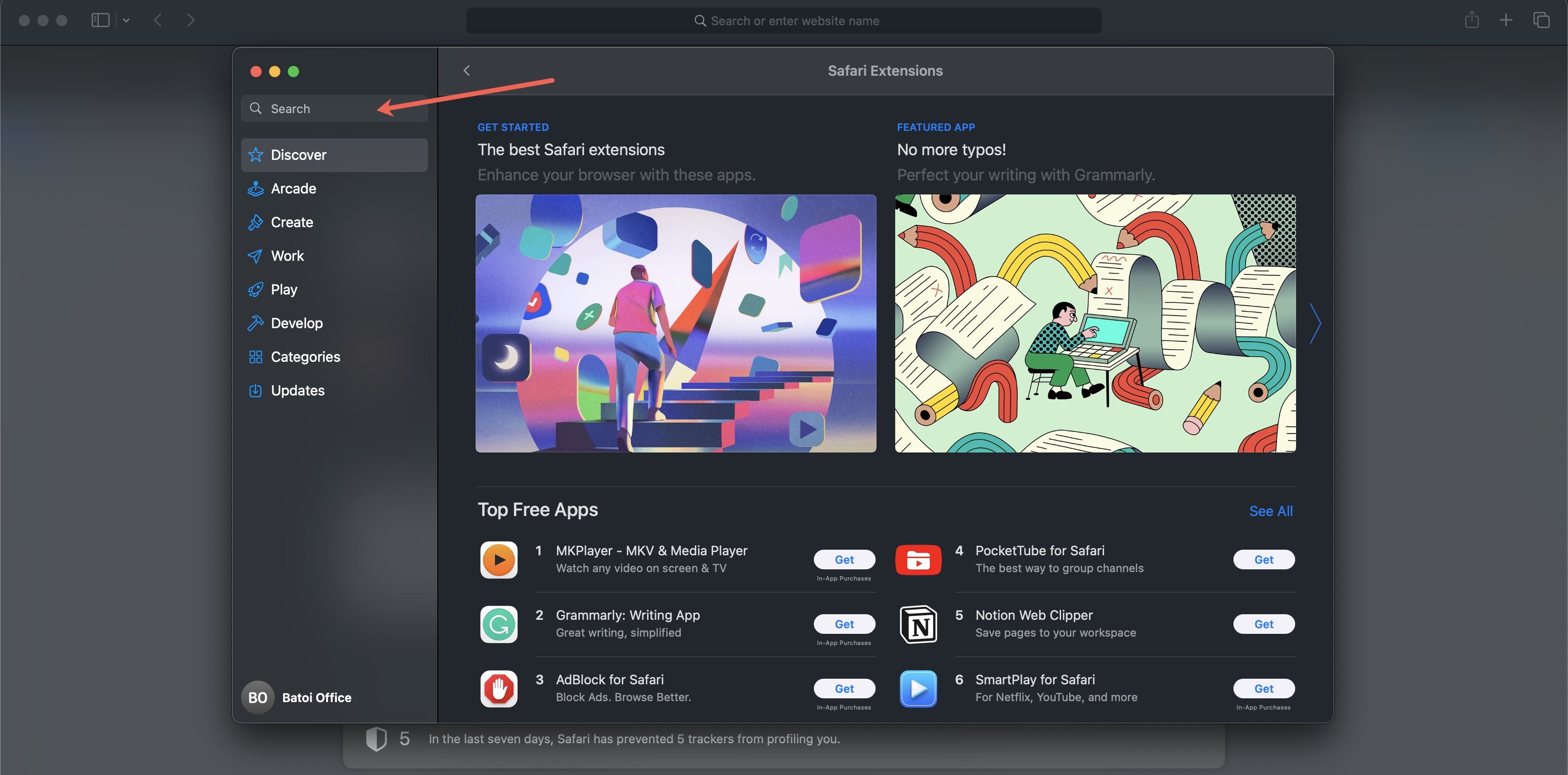 Figure 2: Safari App Store Dashboard Screen