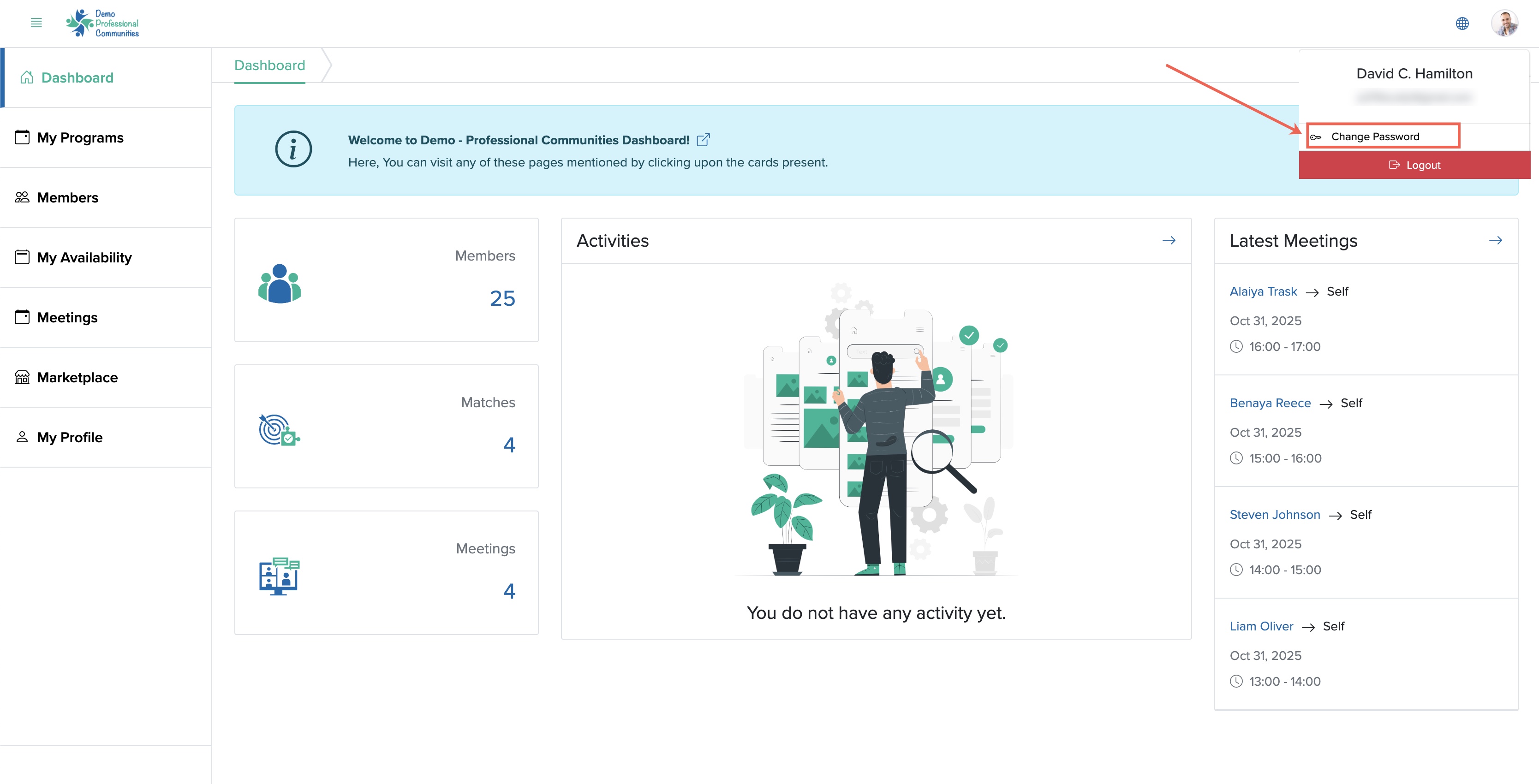 Figure 3: Bridge Member Profile Dropdown Menu